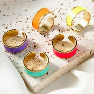 Enamel and Copper Adjustable Stackable Ring #1379